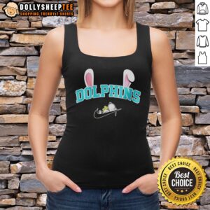 Official Miami Dolphins X Snoopy Happy Easter tank top featuring vibrant graphics for fans celebrating Easter in style.