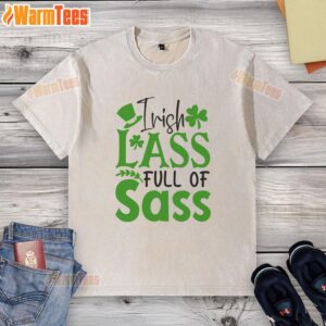 Pretty Irish lass full of sass wearing a stylish washed t-shirt, showcasing vibrant colors and playful design.