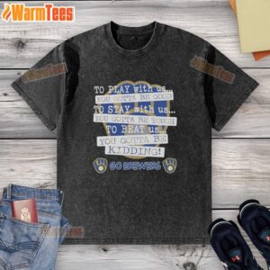 Washed t-shirt featuring 'Nice Go Milwaukee Brewers' design, perfect for fans celebrating their favorite baseball team.