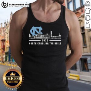 Pretty 2026 North Carolina Tar Heels tank top featuring city skyline design and all names, perfect for fans.