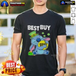 Nice Stitch Hug Best Buy Logo Happy St. Patrick's Day T-Shirt featuring festive green design for holiday celebrations.