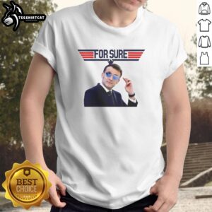 Nice Emmanuel Macron For Sure X Top Gun logo t-shirt featuring a stylish design perfect for fans of both themes.