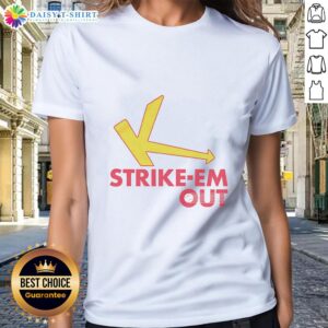 Top Strike Em Out Ladies Tee featuring a stylish baseball graphic, perfect for female sports enthusiasts and casual wear.
