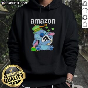 Pretty Stitch St. Patrick's Hug hoodie featuring Amazon logo, perfect for festive celebrations and cozy wear.