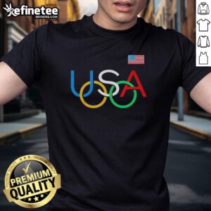 Alt Text: Funny USA Rings Olympic Logo T-Shirt featuring a playful design of the iconic Olympic rings with a humorous twist.