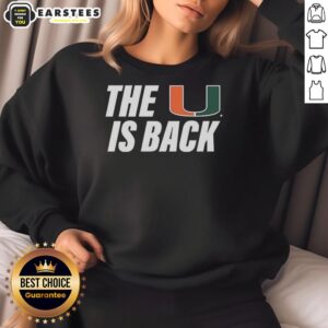 Hot Miami Hurricanes NCAA 'The U Is Back' sweatshirt featuring vibrant team colors and logo, perfect for fans.