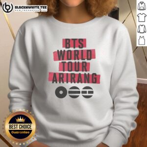Alt Text: Stylish BTS World Tour Arirang 2026 sweatshirt featuring vibrant colors and bold graphics for ARMY fans.