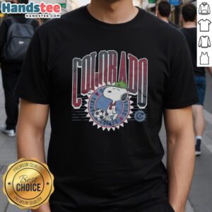 Top Peanuts Snoopy X Colorado Rapids T-Shirt featuring a playful Snoopy design and team colors for fans.