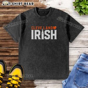 Alt Text: Awesome Cleveland Irish St. Patrick's Day washed t-shirt featuring vibrant green design and festive shamrock graphics.