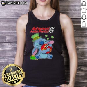 Nice Stitch Hug Advance Auto Parts Logo on a Happy St. Patrick's Day Tank Top, perfect for festive celebrations.