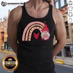 Cute Valentine gnome with love heart design on a tank top, perfect for Valentine's Day celebrations and gifts.