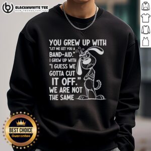 Alt Text: Hot You Grew Up With Bandaid I Grew Up Cut It Off Sweatshirt featuring a trendy design for nostalgic fashion lovers.