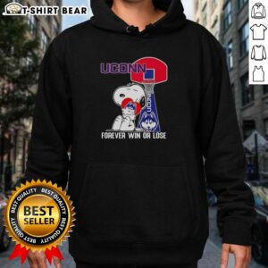 Official Peanuts Snoopy Forever Win or Lose UConn Huskies Basketball Hoodie featuring iconic Snoopy design.