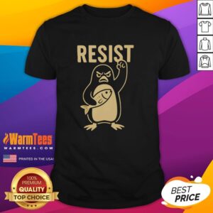 Good Penguins Resist T-Shirt featuring a playful penguin graphic and bold text, perfect for animal lovers and activists.