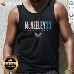 Alt Text: Good Liam McNeeley wearing a Charlotte Hornets Elite Tank Top, showcasing team spirit and stylish athletic wear.