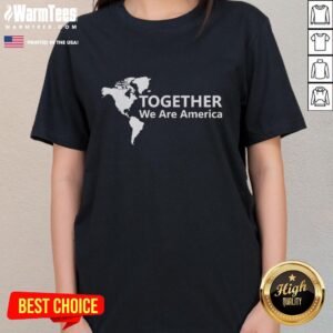 Alt Text: Official Together We Are America ladies tee featuring a vibrant map of America design.