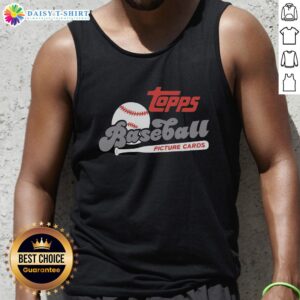 Vintage Topps baseball picture cards graphic on a retro raglan tank top, perfect for sports enthusiasts and collectors.
