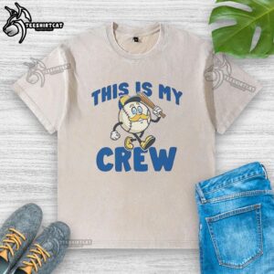 Top Milwaukee Brewers Baseball 'This Is My Crew' washed t-shirt in blue, perfect for fans supporting their team.