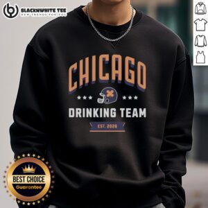 Alt Text: Hot Chicago Drinking Team Est 2026 helmet sweatshirt in navy blue, perfect for fans and casual wear.