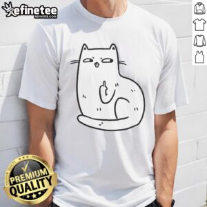 Alt Text: Premium Middle Finger Cat T-Shirt featuring a playful cat design with a cheeky gesture, perfect for cat lovers.