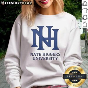 Official Nate Higgers University logo sweatshirt featuring a stylish design, perfect for alumni and students.