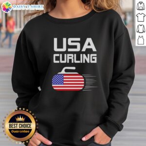 Alt Text: Original Curling USA Support Team sweatshirt featuring American flag design, perfect for fans and athletes.