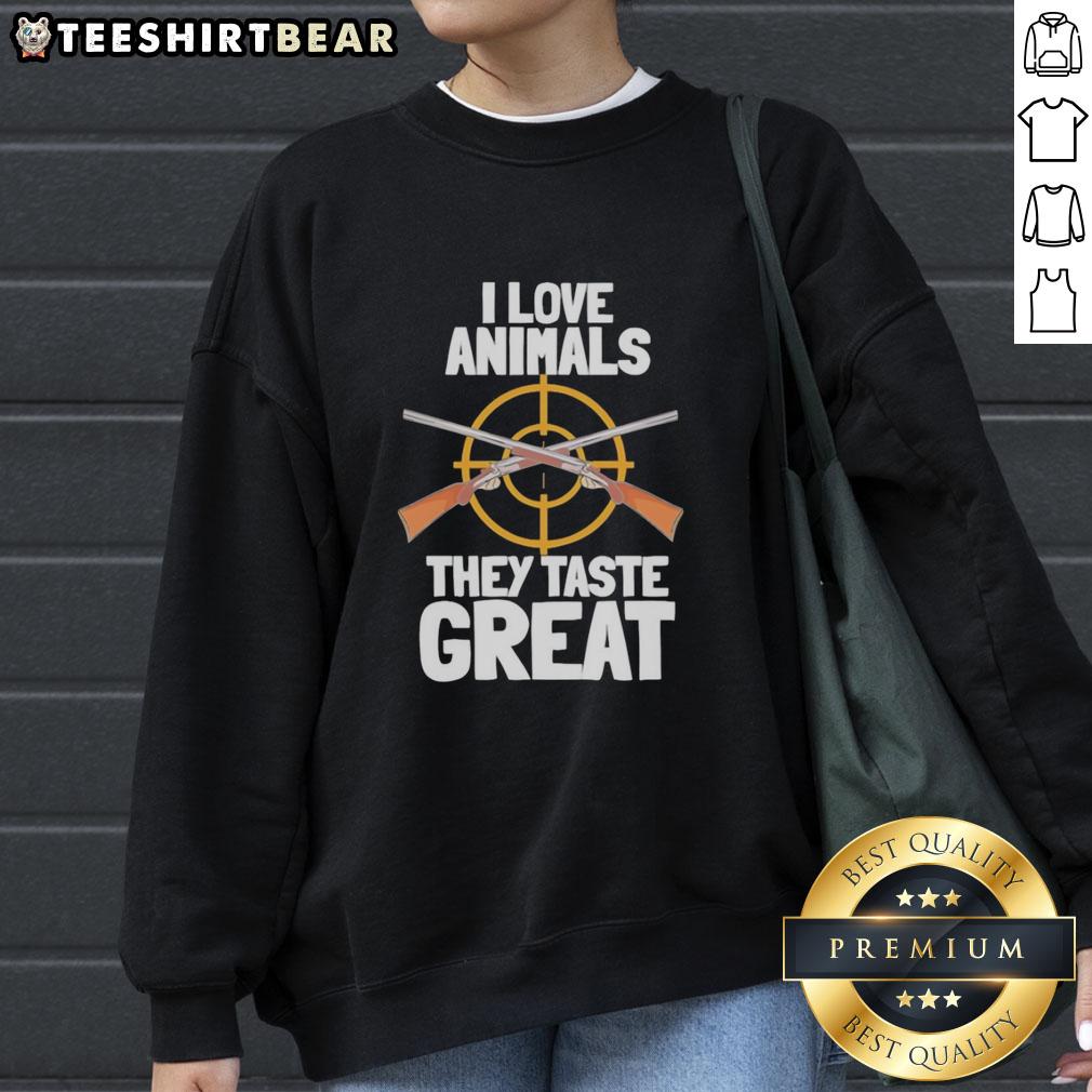 top-i-love-animals-they-taste-great-sweatshirt Cozy 'I Love Animals - They Taste Great' sweatshirt in vibrant colors, perfect for animal lovers with a sense of humor.