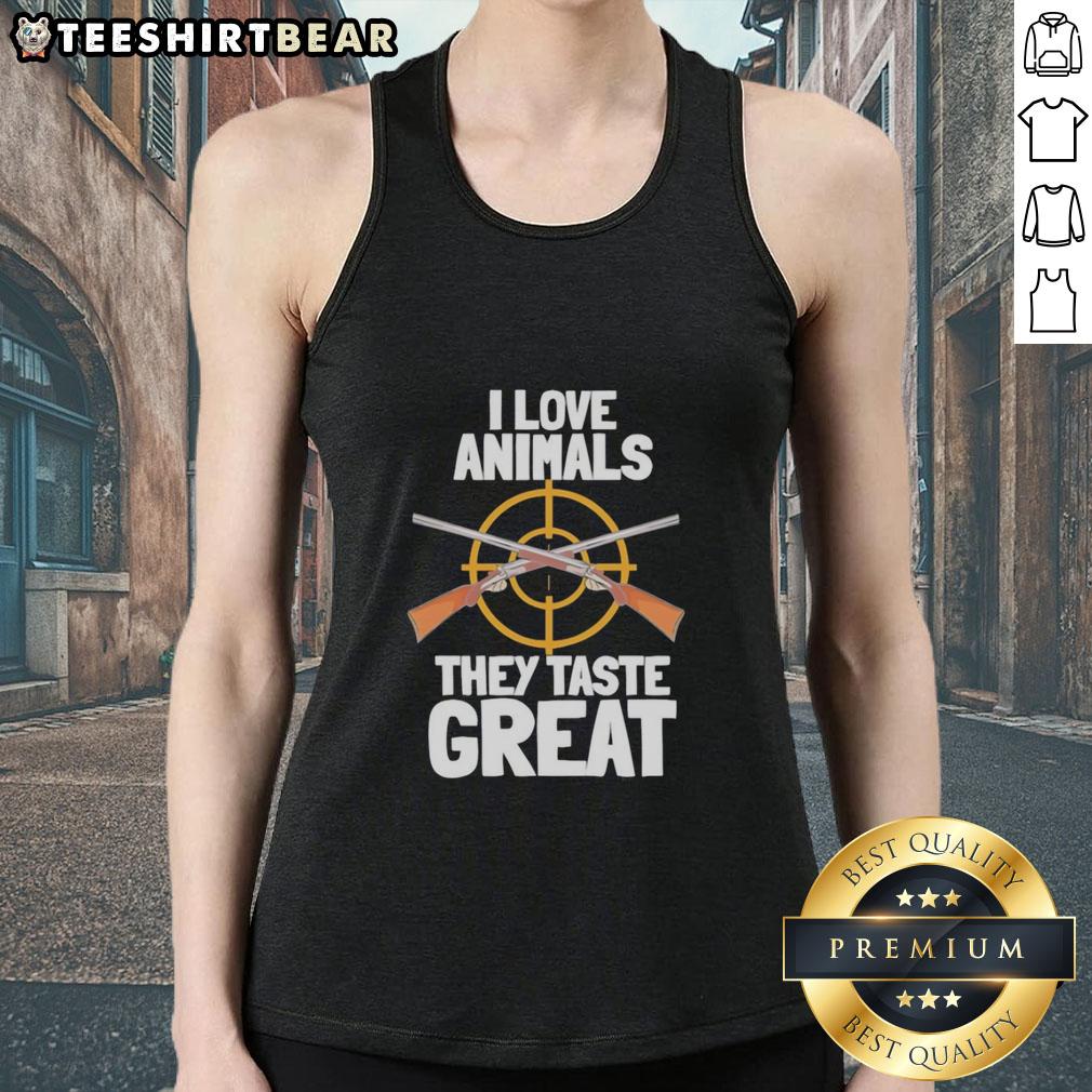 top-i-love-animals-they-taste-great-tank-top Top I Love Animals They Taste Great Tank Top featuring playful animal graphics and a humorous slogan for animal lovers.