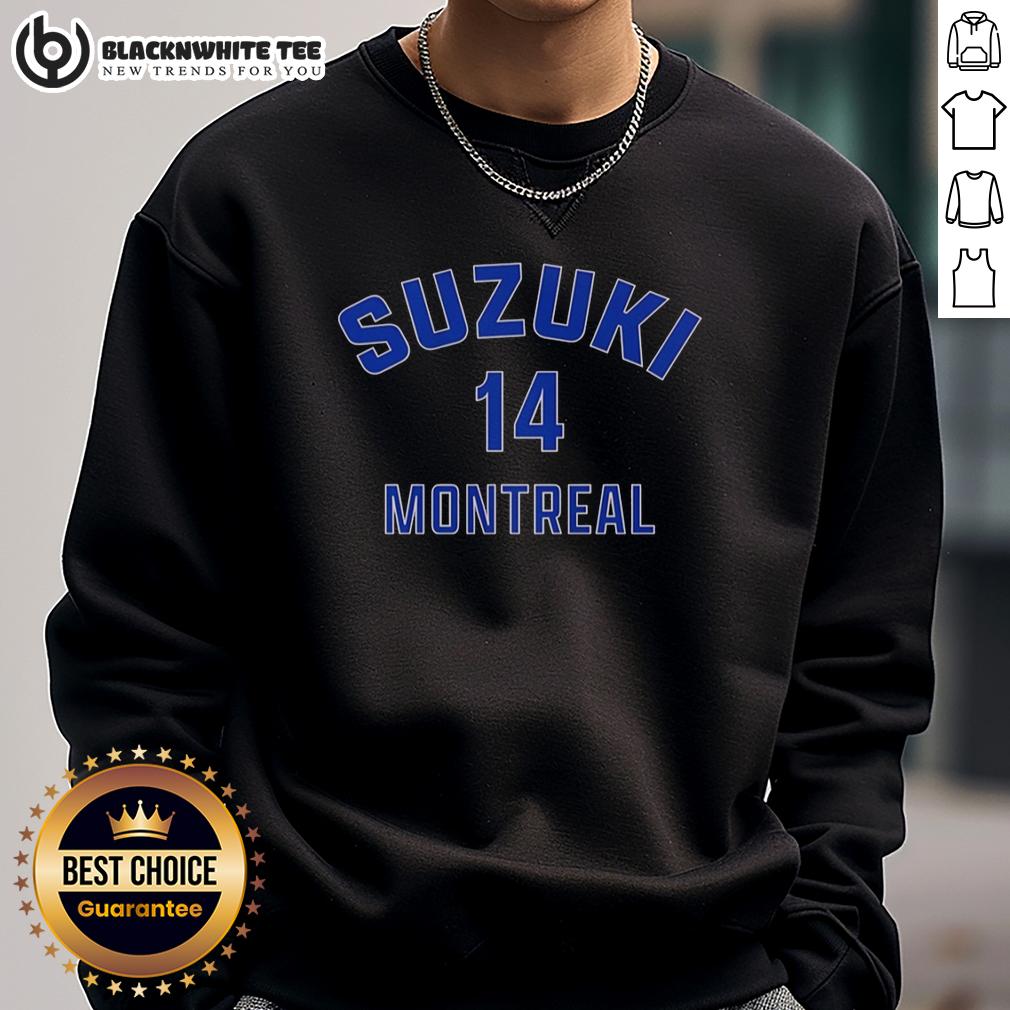 Top Nick Suzuki 14 Montreal Canadiens Hockey Sweatshirt Alt Text: Top Nick Suzuki Montreal Canadiens hockey sweatshirt featuring team colors and logo for fans and players.