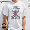 Top Stitch Index Finger T-Shirt: 'My Sister Will Put You In A Trunk' humorous design for bold statement wear.