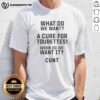 Top 'What Do We Want? A Cure for Tourette's! When Do We Want It? Now!' T-shirt design promoting Tourette syndrome awareness.