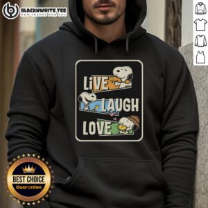 Alt Text: Cute Snoopy loves to live and laugh hoodie featuring vibrant colors and playful design, perfect for casual wear.