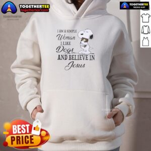 Alt Text: Simple woman hoodie featuring Snoopy, dogs, and a belief in Jesus, perfect for dog lovers and faith enthusiasts.