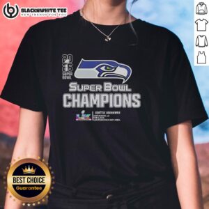 Good Seattle Seahawks Super Bowl LX Champions 2026 NFL Big Logo Center Ladies Tee featuring vibrant team colors.
