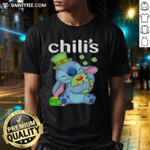 Happy Patrick's Day T-Shirt featuring 'Nice Stitch Hug The Chili's' logo, perfect for festive celebrations.