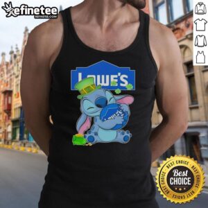 Official Stitch with St. Patrick's Hug Lowes logo tank top featuring a festive design for St. Patrick's Day celebrations.
