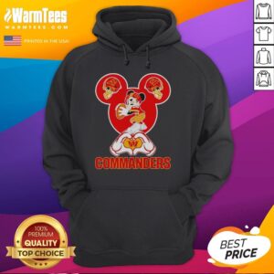 Good Washington Commanders Mickey Mouse love heart hoodie featuring a playful design for fans of both teams.