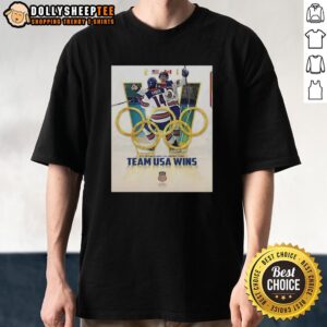 Official US Olympic Men's Ice Hockey Team USA Wins T-Shirt featuring team logo and vibrant design celebrating victory.