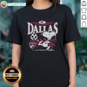 Alt Text: Pretty Peanuts Snoopy x FC Dallas Ladies Tee featuring colorful Snoopy graphic, perfect for fans and casual wear.