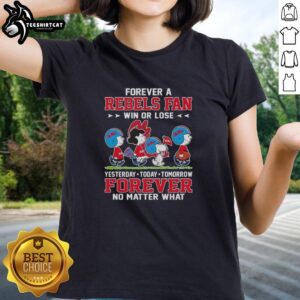 Peanuts Snoopy and friends ladies tee for Ole Miss Rebels fans, celebrating loyalty win or lose.