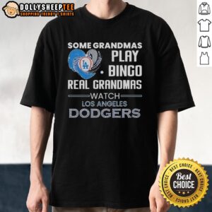 Alt Text: Good Los Angeles Dodgers t-shirt featuring a heart shape design, perfect for grandmas who love baseball and bingo.