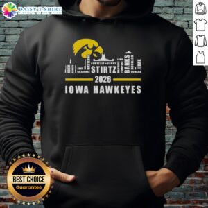 Premium 2026 Iowa Hawkeyes All Names City Skyline Hoodie featuring iconic Iowa skyline design and team colors.