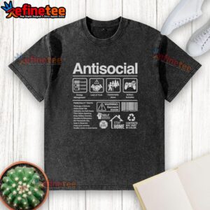 Premium antisocial energy management t-shirt showcasing a solitary lifestyle and comfort in alone time activities.
