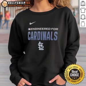 Official Engineered For St. Louis Cardinals MLB sweatshirt featuring team logo and vibrant red design, perfect for fans.