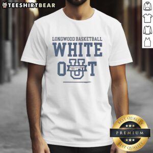 Premium Longwood Basketball White Out ESPN Event T-Shirt featuring team logo and vibrant white design for fans.