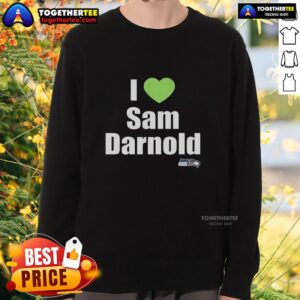 Alt Text: Original I Love Sam Darnold Seattle Seahawks logo sweatshirt in navy, perfect for fans of the NFL and Darnold.