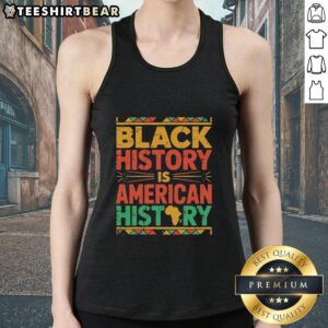 Vintage tank top featuring 'Nice Black History is American History' graphic, celebrating Black history and culture.