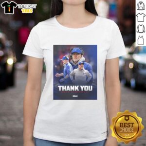Official Bills Thank You Coach McDermott Ladies Tee featuring team colors and logo, perfect for fans and supporters.