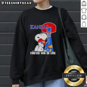 Alt Text: Premium Peanuts Snoopy Forever Win or Lose Kansas Jayhawks basketball sweatshirt featuring vibrant graphics.
