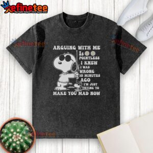 Funny Snoopy graphic tee with 'Arguing With Me Is Pointless' text, perfect for casual wear and cartoon lovers.